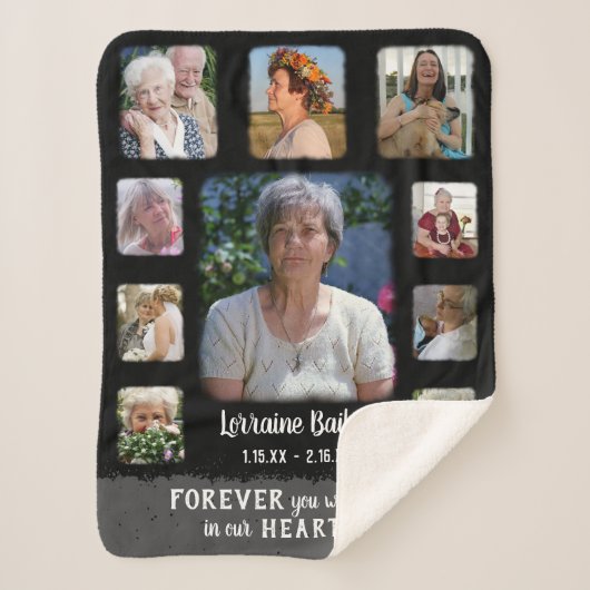 Memorial Keepomwille Edge Fade Photo Collage Blk G Sherpa Deken (Voorkant)