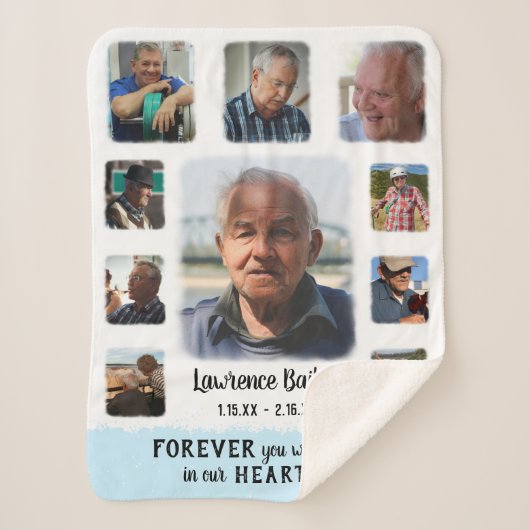 Memorial Keepomwille Edge Fade Photo Collage Blue Sherpa Deken (Voorkant)