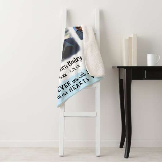 Memorial Keepomwille Edge Fade Photo Collage Blue Sherpa Deken (In situ)