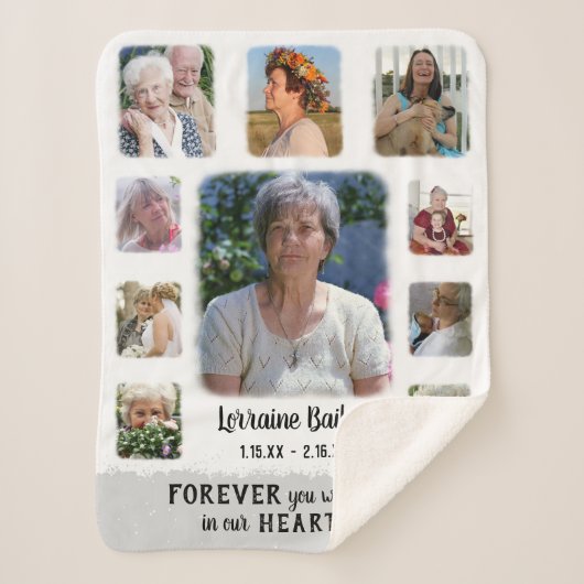 Memorial Keepomwille Edge Fade Photo Collage Gray Sherpa Deken (Voorkant)