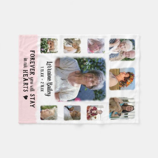 Memorial Keepomwille Edge Fade Photo Collage Pink Fleece Deken (Voorkant (Horizontaal))