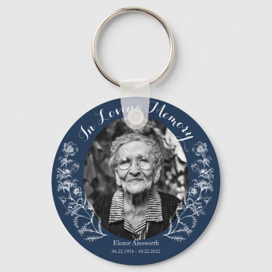Memorial Keepomwille Floral Custom Photo Blue Sleutelhanger (Voorkant)