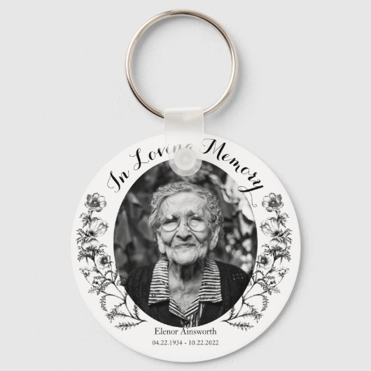 Memorial Keepomwille Floral Custom Photo White Sleutelhanger (Voorkant)