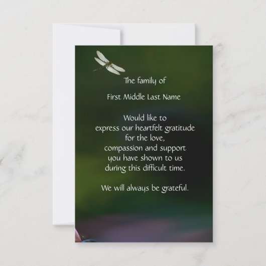 Memorial Keepomwille Memorial Dragonfly Lotus Flow Bedankkaart (Achterkant)