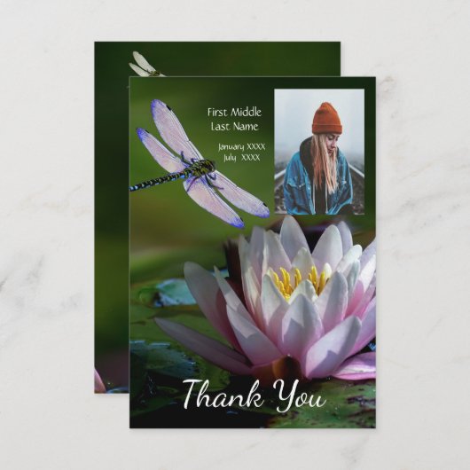 Memorial Keepomwille Memorial Dragonfly Lotus Flow Bedankkaart (Voorkant / Achterkant)