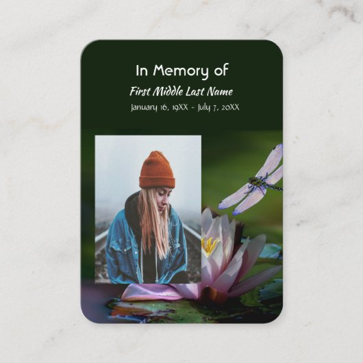 Memorial Keepomwille Memorial Dragonfly Lotus Flow Visitekaartje (Voorkant)