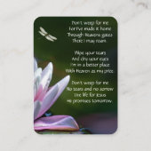 Memorial Keepomwille Memorial Dragonfly Lotus Flow Visitekaartje (Achterkant)