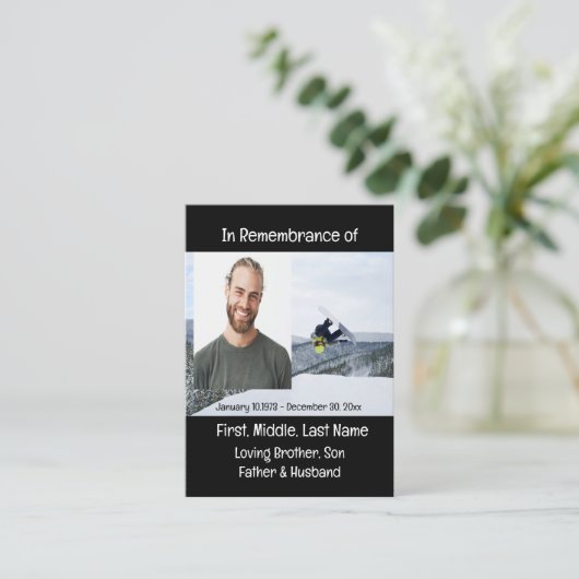 Memorial Keepomwille Snow Boarding Visitekaartje (Staand voorkant)