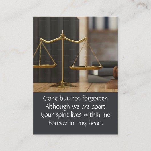 Memorial Keepsake Advocaat Recht Visitekaartje (Achterkant)