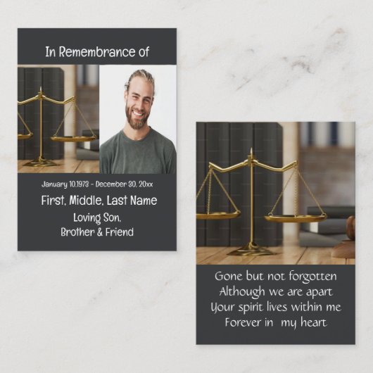 Memorial Keepsake Advocaat Recht Visitekaartje (Voorkant / Achterkant)