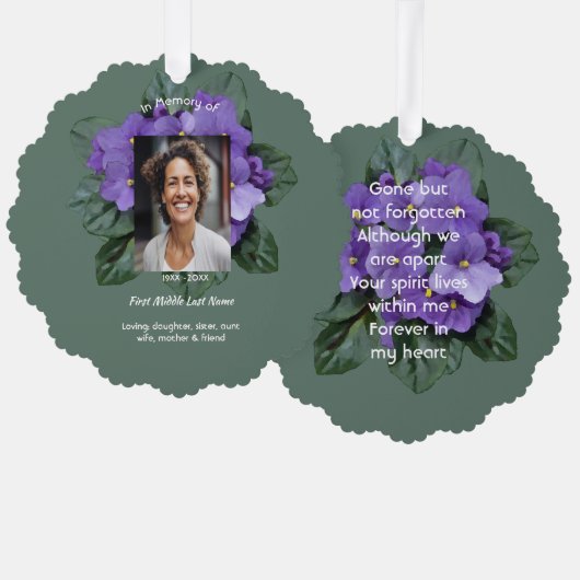 Memorial Keepsake African Violet Ornament Kaart (Voorkant / Achterkant)