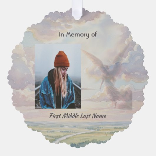 Memorial Keepsake Angel Sky Clouds Ornament Kaart (Voorkant)