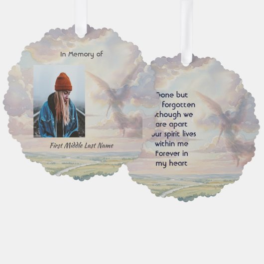 Memorial Keepsake Angel Sky Clouds Ornament Kaart (Voorkant / Achterkant)