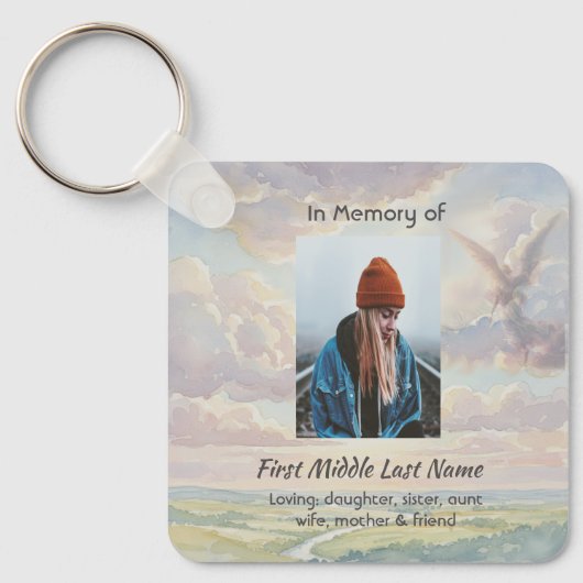 Memorial Keepsake Angel Sky Clouds Sleutelhanger (Voorkant)