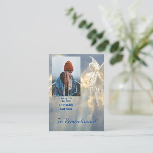 Memorial Keepsake Angel Sky Clouds Visitekaartje (Staand voorkant)