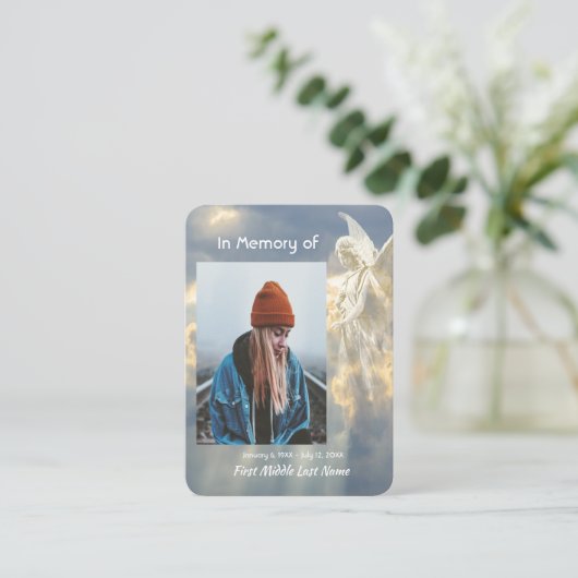 Memorial Keepsake Angel Sky Clouds Visitekaartje (Staand voorkant)