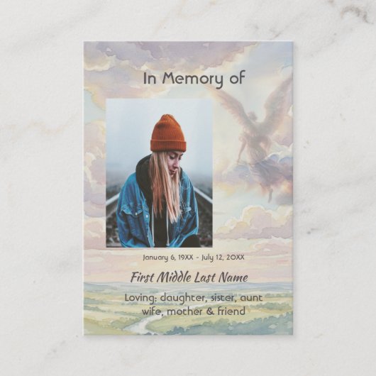Memorial Keepsake Angel Sky Clouds Visitekaartje (Voorkant)
