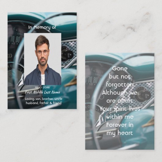 Memorial Keepsake Antiek Auto's Auto's Visitekaartje (Voorkant / Achterkant)