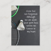 Memorial Keepsake Badminton Visitekaartje (Achterkant)