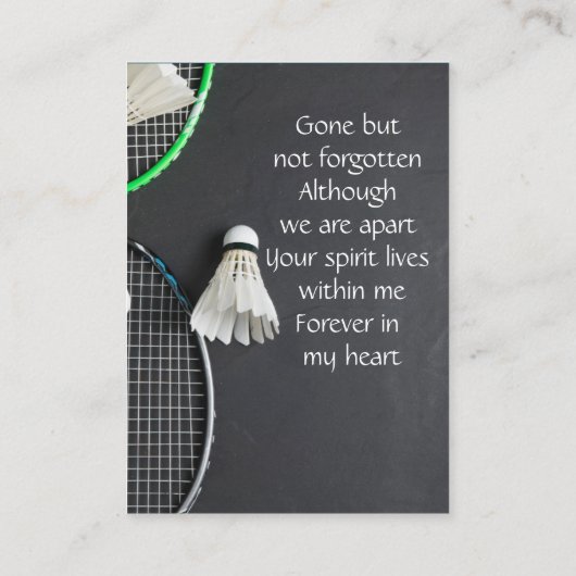 Memorial Keepsake Badminton Visitekaartje (Achterkant)