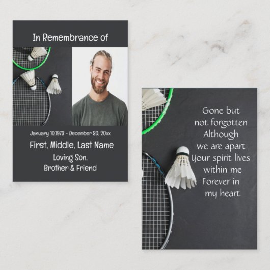 Memorial Keepsake Badminton Visitekaartje (Voorkant / Achterkant)