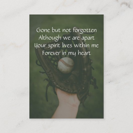 Memorial Keepsake Baseball Game Player Visitekaartje (Achterkant)