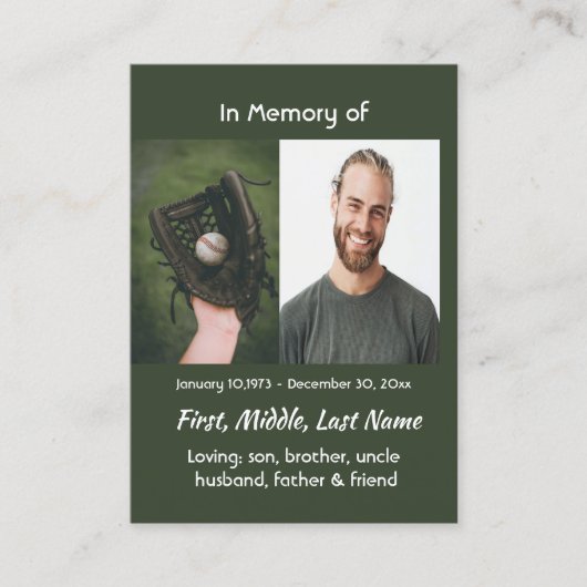 Memorial Keepsake Baseball Game Player Visitekaartje (Voorkant)