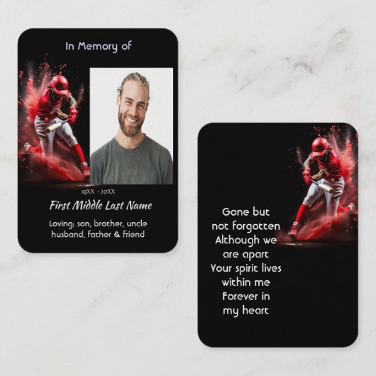 Memorial Keepsake Baseball Softball  Visitekaartje (Voorkant / Achterkant)