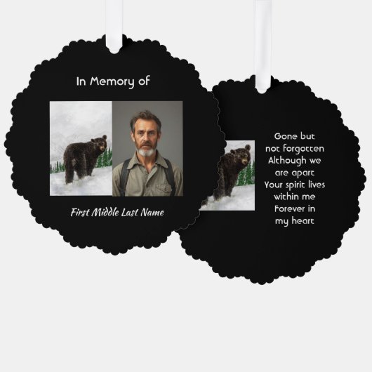 Memorial Keepsake Black Bear Animal Ornament Kaart (Voorkant / Achterkant)