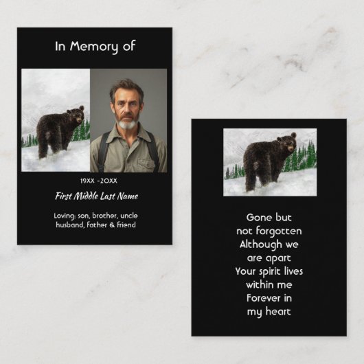 Memorial Keepsake Black Bear Animal Visitekaartje (Voorkant / Achterkant)