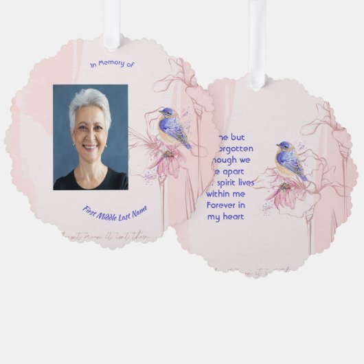 Memorial Keepsake  Bluebird Garden  Ornament Kaart (Voorkant / Achterkant)