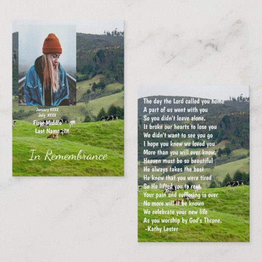 Memorial Keepsake Boerderij Ranch Cattle Koeien Visitekaartje (Voorkant / Achterkant)