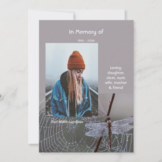 Memorial Keepsake Card Dragonfly Dewdrops Kaart (Voorkant)