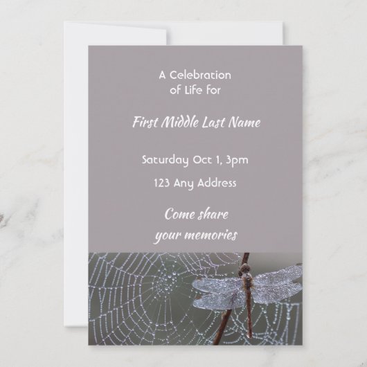 Memorial Keepsake  Card Dragonfly Dewdrops Kaart (Achterkant)