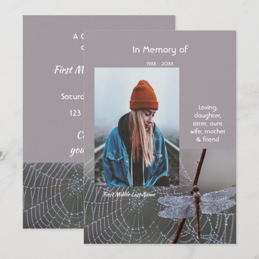 Memorial Keepsake Card Dragonfly Dewdrops Kaart (Voorkant / Achterkant)