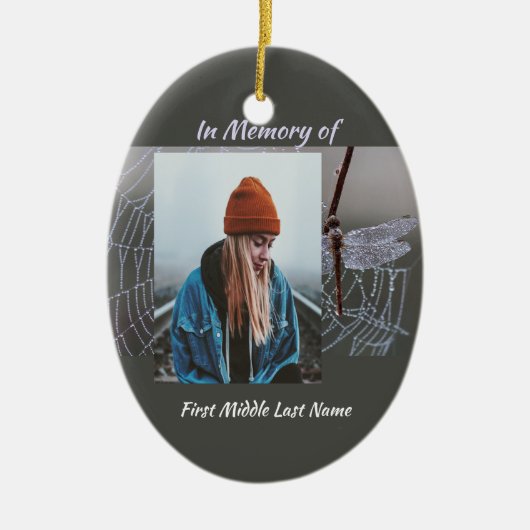 Memorial Keepsake Card Dragonfly Dewdrops Keramisch Ornament (Voorkant)