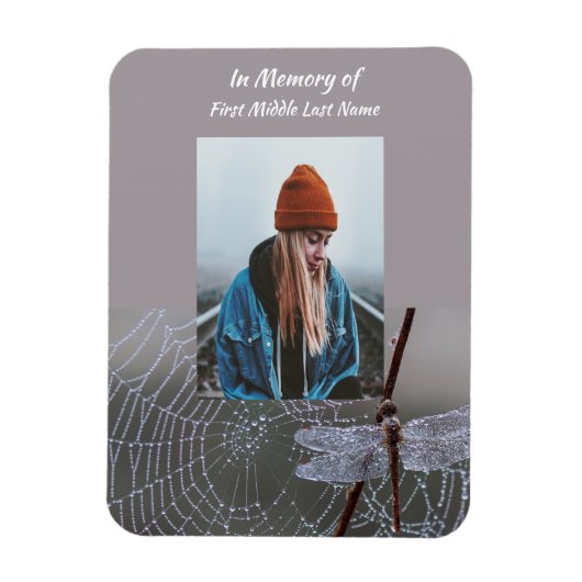 Memorial Keepsake  Card Dragonfly Dewdrops Magneet (Verticaal)