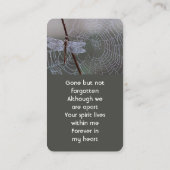 Memorial Keepsake  Card Dragonfly Dewdrops Visitekaartje (Achterkant)