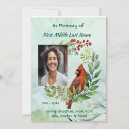Memorial keepsake Cardinal Bird Kaart
