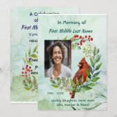 Memorial keepsake Cardinal Bird Kaart (Voorkant / Achterkant)