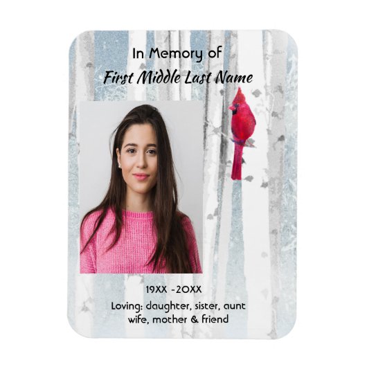 Memorial Keepsake Cardinal Bird Magneet (Verticaal)