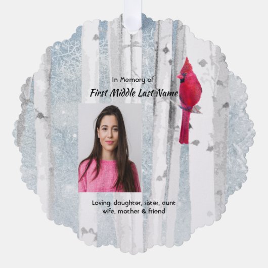 Memorial Keepsake Cardinal Bird Ornament Kaart (Voorkant)