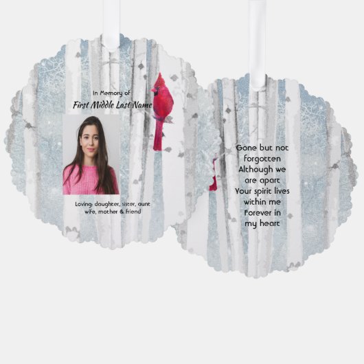 Memorial Keepsake Cardinal Bird Ornament Kaart (Voorkant / Achterkant)