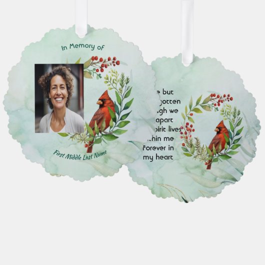 Memorial Keepsake Cardinal Bird Ornament Kaart (Voorkant / Achterkant)