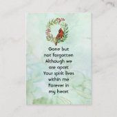 Memorial Keepsake Cardinal Bird Visitekaartje (Achterkant)