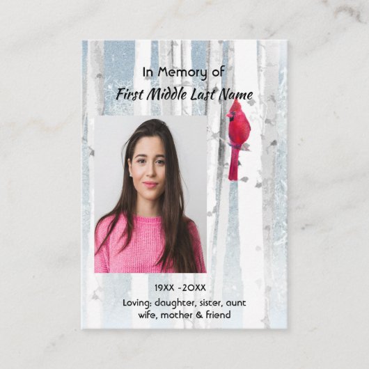 Memorial Keepsake Cardinal Bird Visitekaartje (Voorkant)