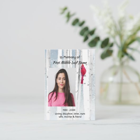 Memorial Keepsake Cardinal Bird Visitekaartje (Staand voorkant)