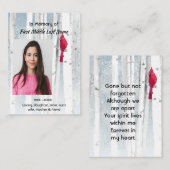 Memorial Keepsake Cardinal Bird Visitekaartje (Voorkant / Achterkant)