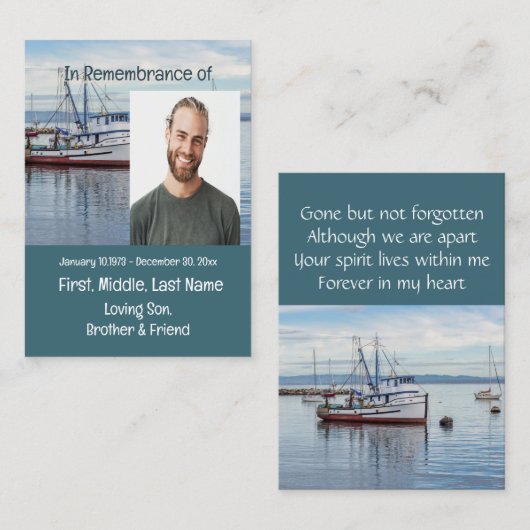 Memorial Keepsake commerciële visser Visitekaartje (Voorkant / Achterkant)