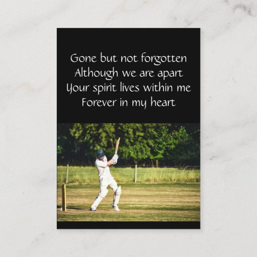 Memorial Keepsake Cricket Speler Spel Visitekaartje (Achterkant)